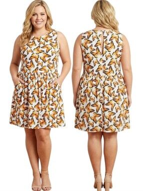 MODCLOTH Monarch Butterfly Print Sleeveless Frock - Size 1X